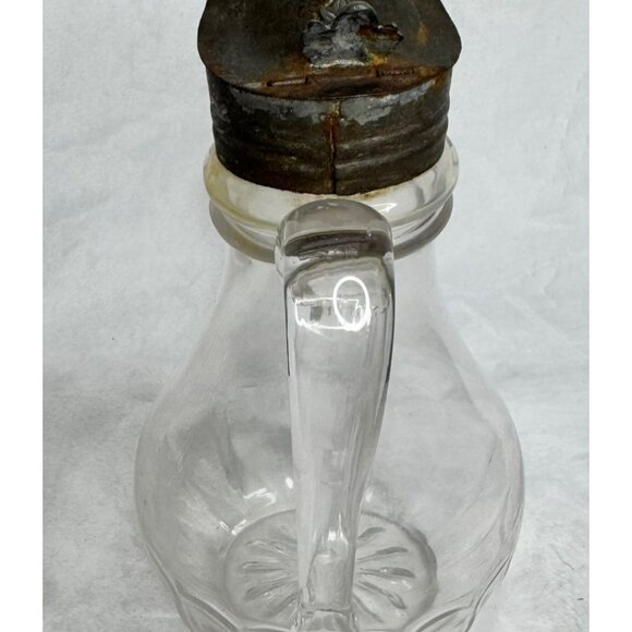 Antique Victorian Glass Pitcher With Ornate Pewter Lid & Handle - Picture 7 of 11